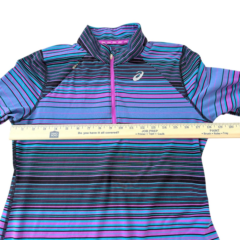 ASICS Women's Striped Quarter Zip‎ Long Sleeve Running Purple Blue Black Size L - Picture 9 of 11